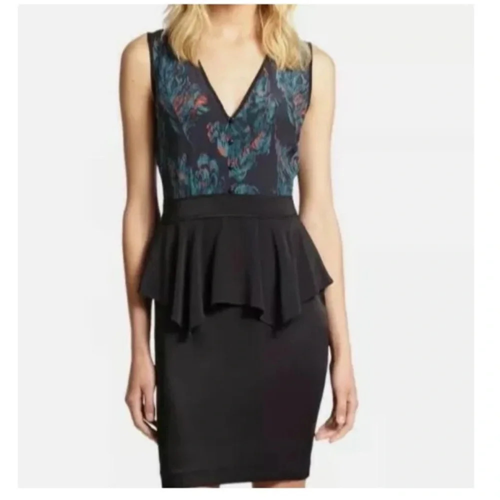Marchesa Voyage Feather Silk Dress Peplum Skirt Sz 4